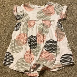 Pink, grey, and black dot dress